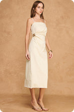 Load image into Gallery viewer, Elegant Ruched Side Gather Linen Midi Dress