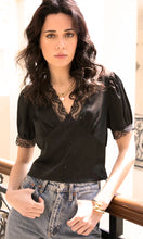 Load image into Gallery viewer, CLAUDIA LACE TRIM TOP IN BLACK