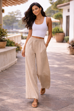 Load image into Gallery viewer, LINEN WIDE LEG PLEATED PANTS
