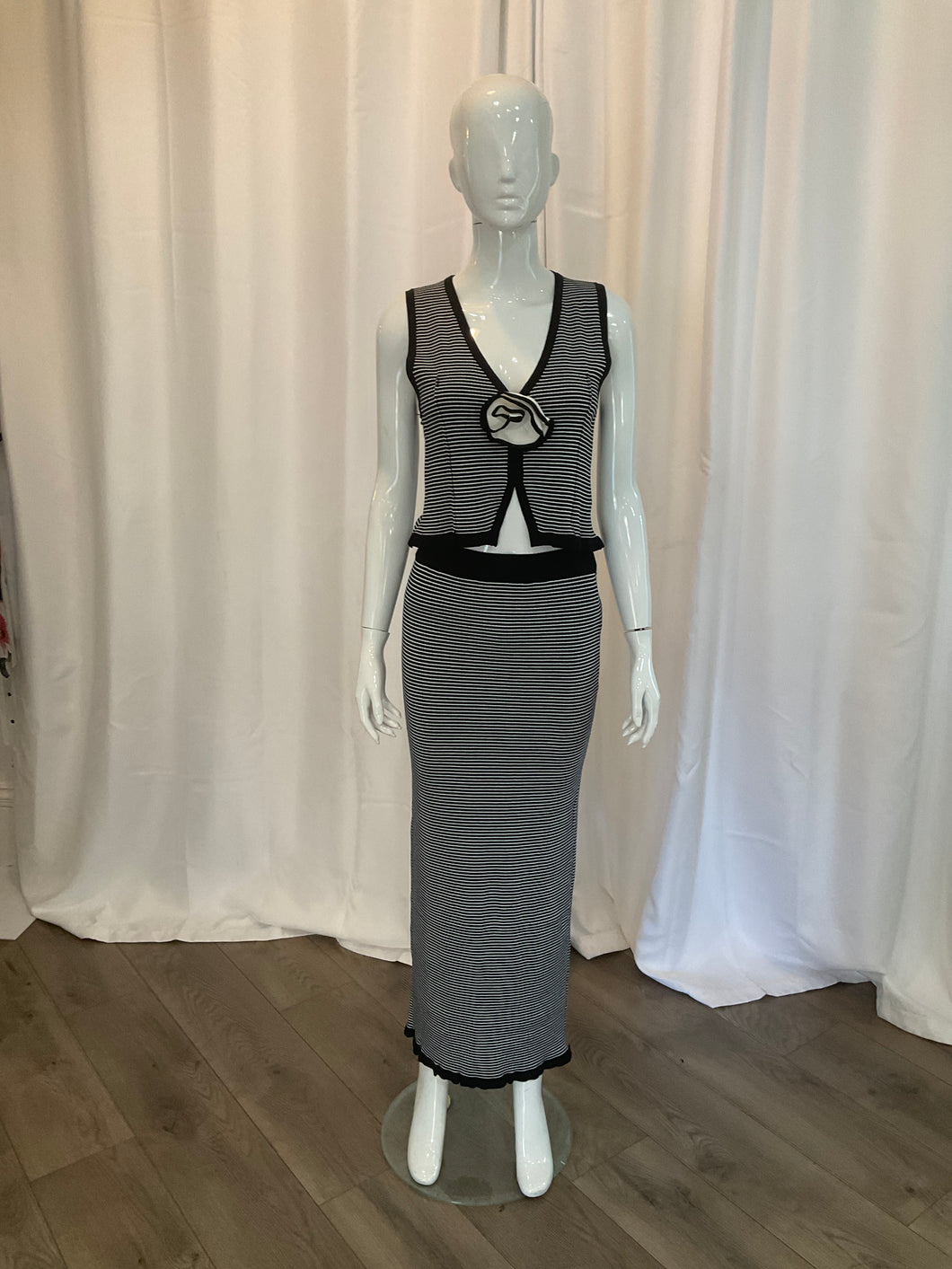 SET0061 Striped Floral Skirt And Top Set