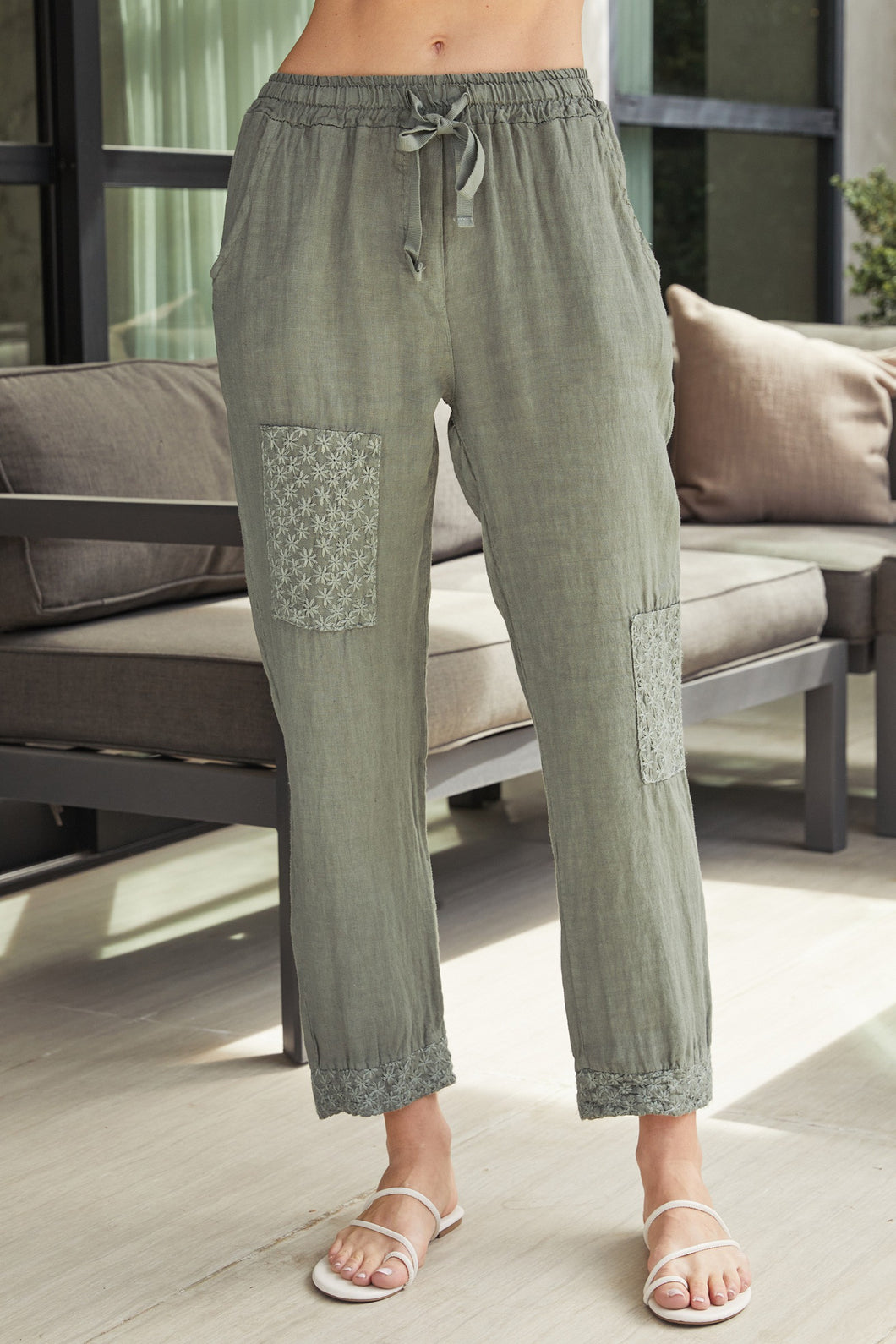 12202 ARMY GREEN LINEN PANTS