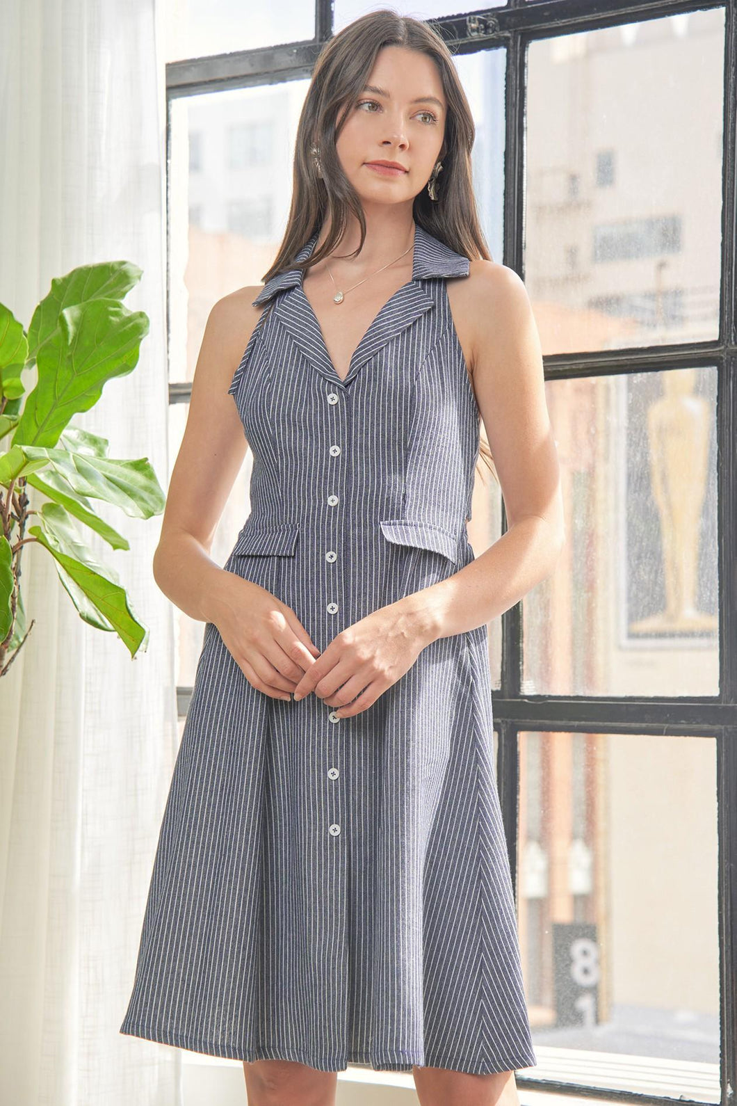 halter button down dress Neck Backless Midi Size:22EU / 6US happy hour Women's Green Formal & category:Sweaters