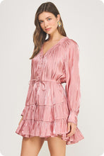 Load image into Gallery viewer, Button Front Tiered Satin Mini Dress
