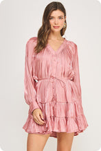 Load image into Gallery viewer, Button Front Tiered Satin Mini Dress
