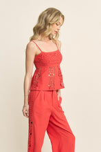 Load image into Gallery viewer, Linen Blend Crochet Lace Top &amp; Pants Set
