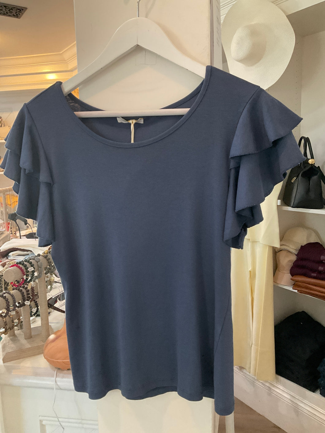 117 NAVY RUFFLE TOP