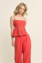 Load image into Gallery viewer, Linen Blend Crochet Lace Top &amp; Pants Set
