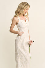 Load image into Gallery viewer, Cotton Embriodery Halter Neck V Detail Midi Dress
