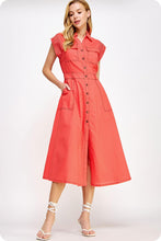 Load image into Gallery viewer, Top-stitch Sleeveless Linen Midi Dress
