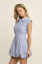 Load image into Gallery viewer, Striped Collared Zip Up Bubble Mini Dress

