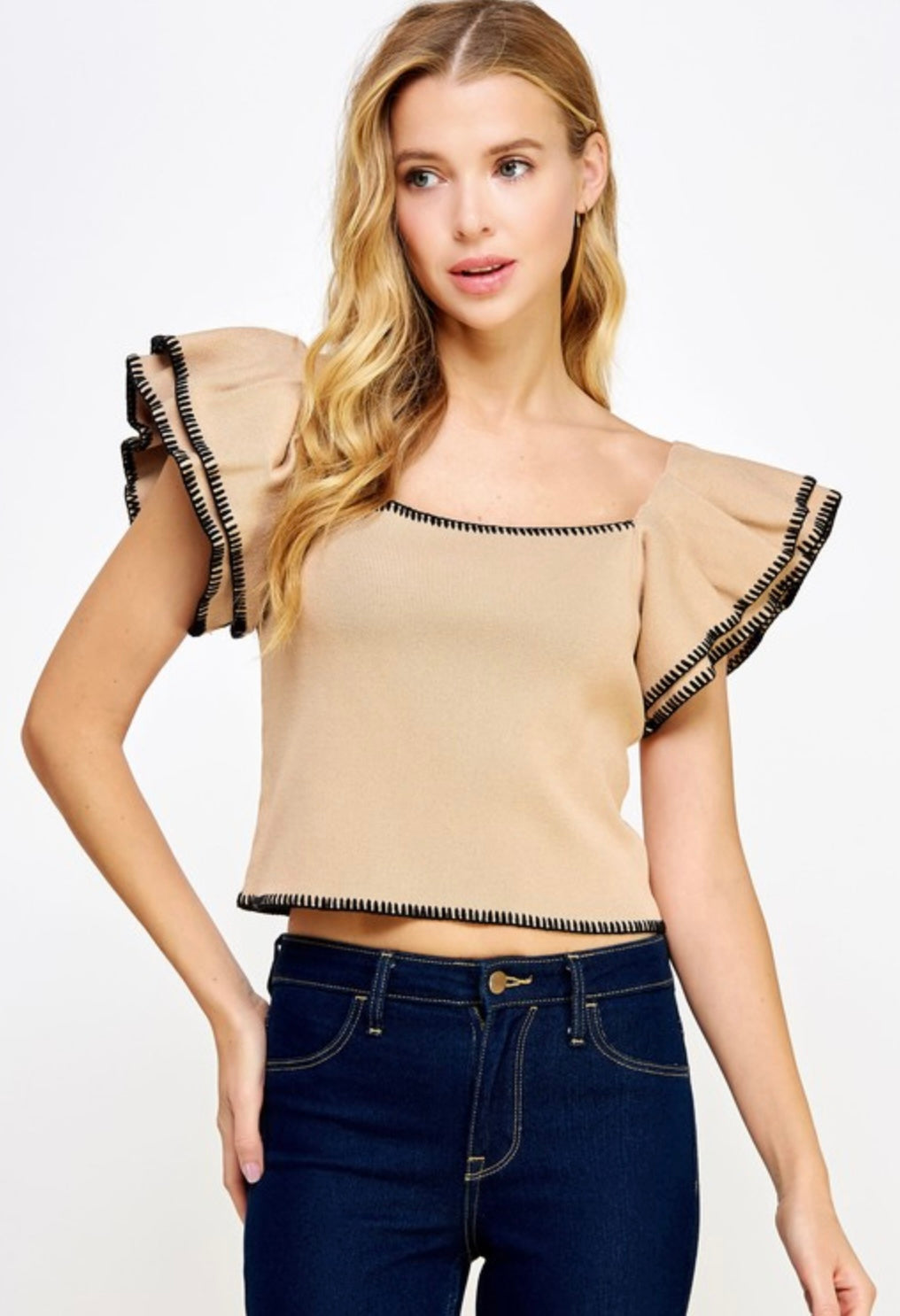 DOUBLE RUFFLE KNIT TOP