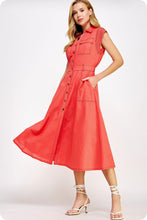 Load image into Gallery viewer, Top-stitch Sleeveless Linen Midi Dress
