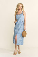 Load image into Gallery viewer, CHECKERED CONTRAST PIPING DETAIL DENIM MIDI DRESS
