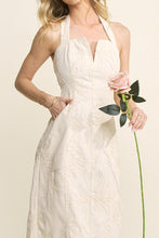 Load image into Gallery viewer, Cotton Embriodery Halter Neck V Detail Midi Dress
