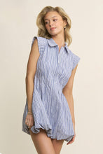 Load image into Gallery viewer, Striped Collared Zip Up Bubble Mini Dress
