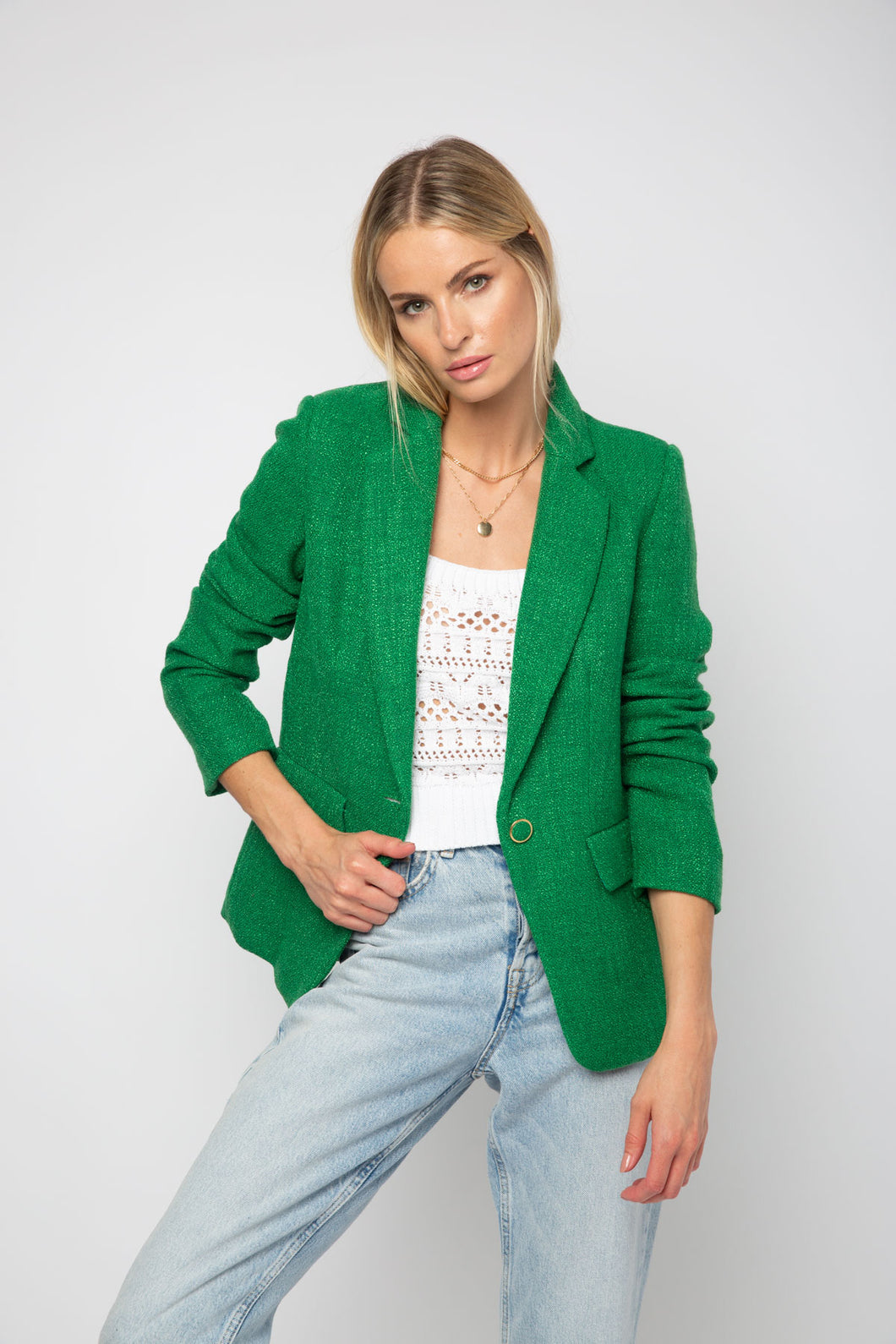 C13509 FOREST GREEN TWEED BLAZER