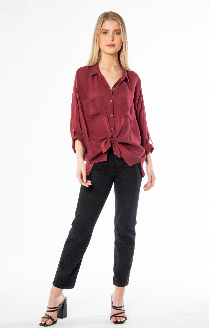 HAPPY HOUR MERLOT BUTTON-UP