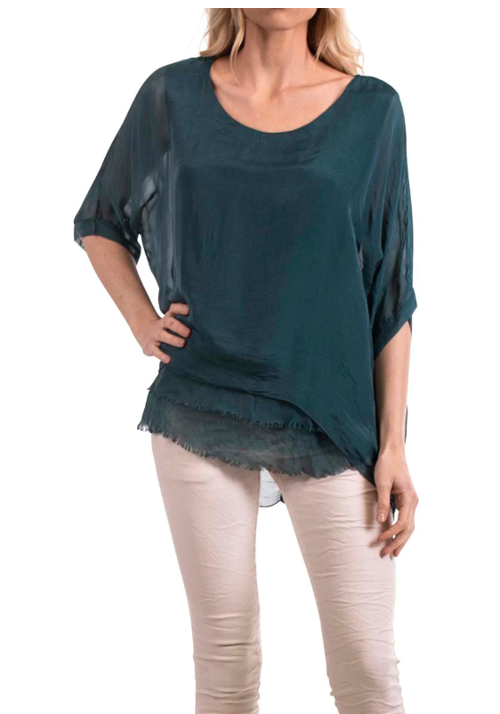 FLUTTER RAW EDGE BLOUSE FOREST