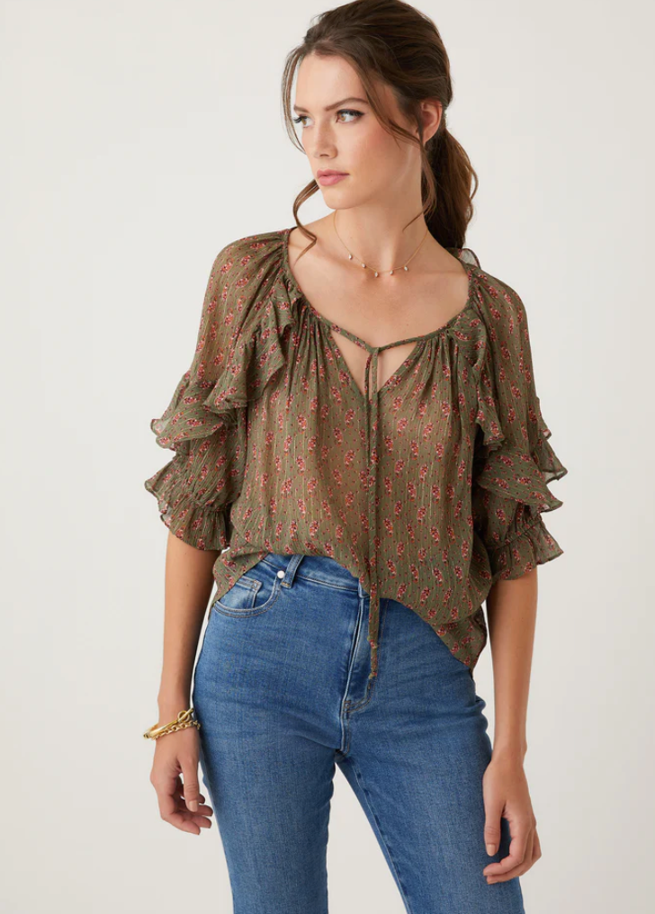 PAISLEY RUFFLE SLEEVE TOP