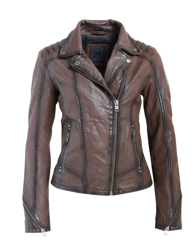 FLORI LEATHER JACKET DARK BROWN